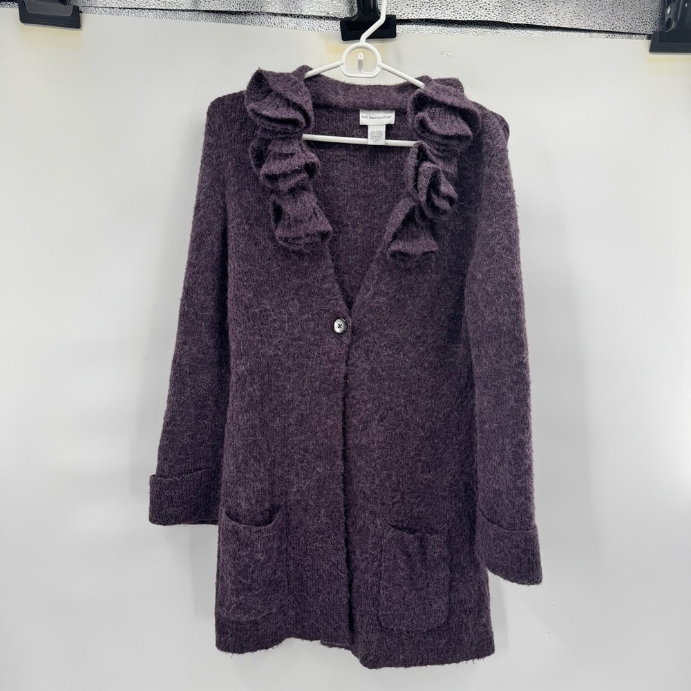Soft surroundings Purple Ruffled Women's cardigan duster sweater size S